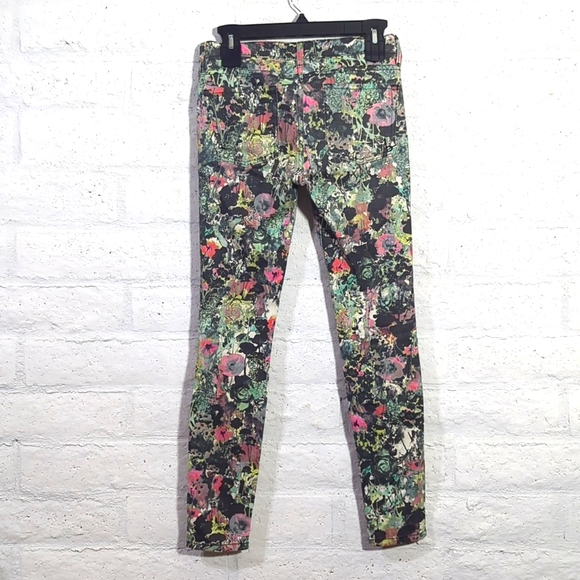 90s Bebe Black Floral Print Skinny Jeans - Picture 5 of 10